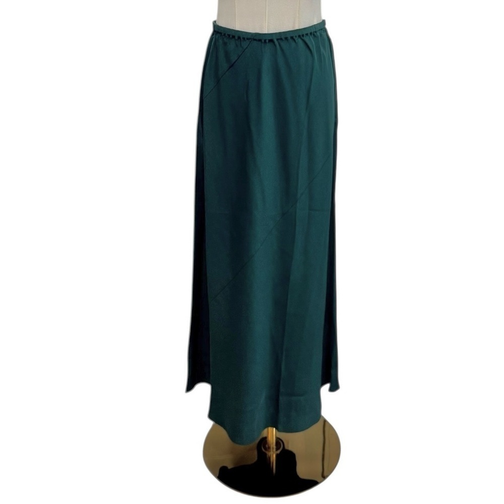 Eileen Fisher XXS Silk Double Crepe Bias Cut Maxi Skirt Pine Green $278 NWT
